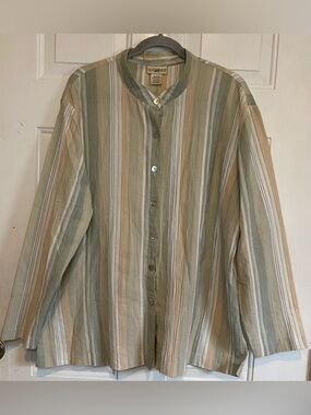 Travel Smith Women’s Vtg Size XL Cotton Blend Striped Long Sleeve Button Blouse